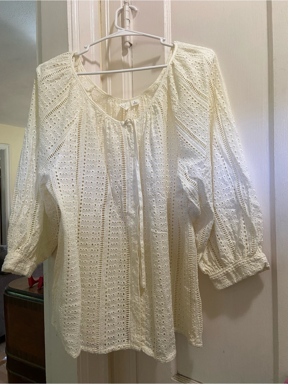 Joie Cream Eyelet Peasant Blouse